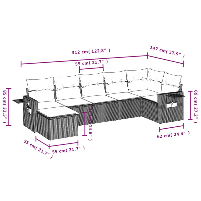 7 Piece Garden Sofa Set with Cushions Black Poly Rattan Payday Deals