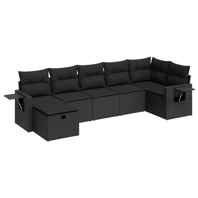 7 Piece Garden Sofa Set with Cushions Black Poly Rattan Payday Deals