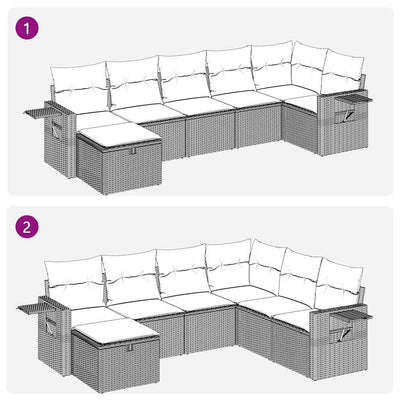 7 Piece Garden Sofa Set with Cushions Black Poly Rattan Payday Deals