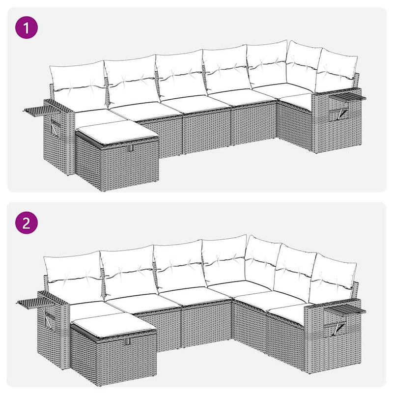7 Piece Garden Sofa Set with Cushions Black Poly Rattan Payday Deals