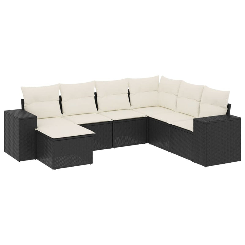 7 Piece Garden Sofa Set with Cushions Black Poly Rattan Payday Deals