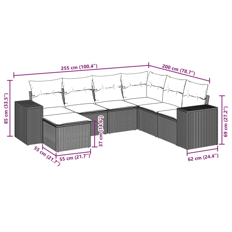 7 Piece Garden Sofa Set with Cushions Black Poly Rattan Payday Deals