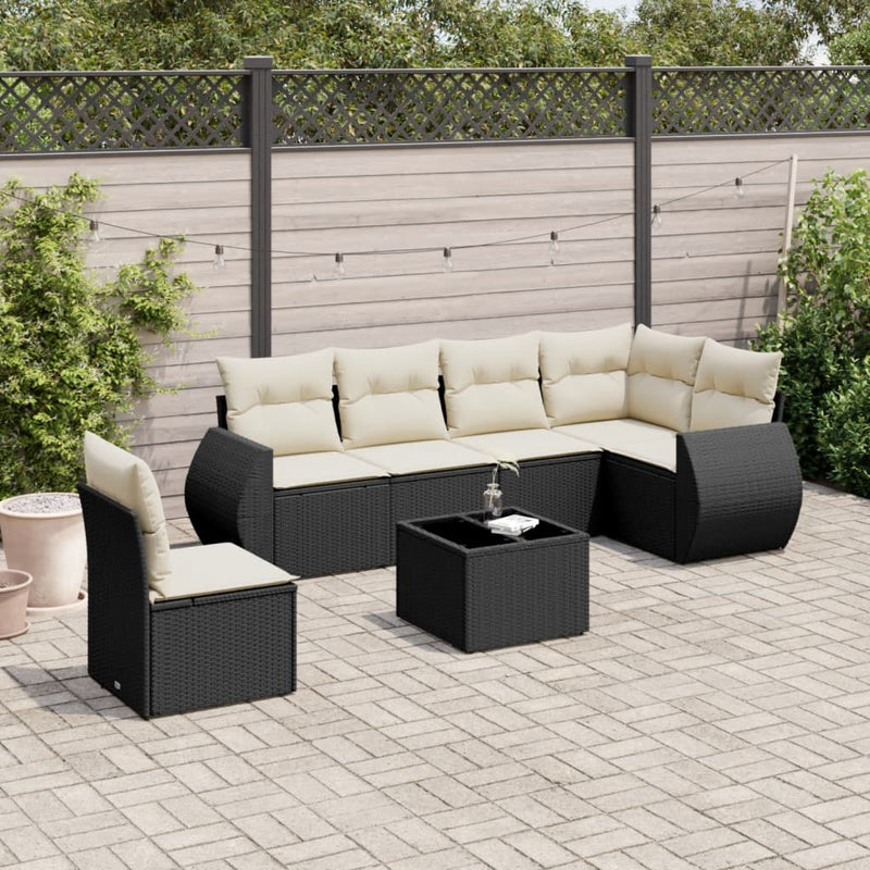 7 Piece Garden Sofa Set with Cushions Black Poly Rattan Payday Deals