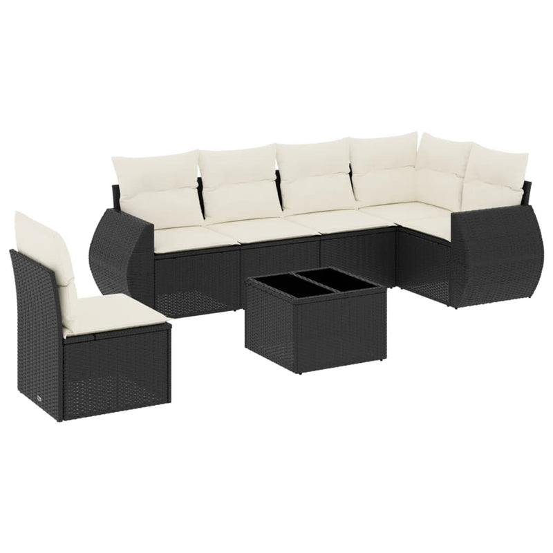 7 Piece Garden Sofa Set with Cushions Black Poly Rattan Payday Deals