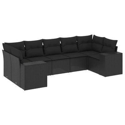 7 Piece Garden Sofa Set with Cushions Black Poly Rattan Payday Deals