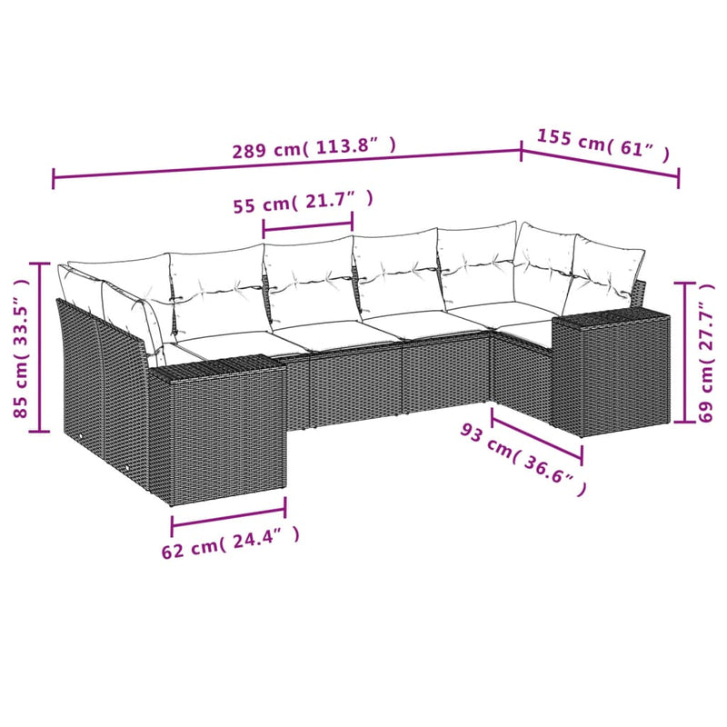 7 Piece Garden Sofa Set with Cushions Black Poly Rattan Payday Deals