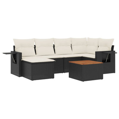 7 Piece Garden Sofa Set with Cushions Black Poly Rattan Payday Deals