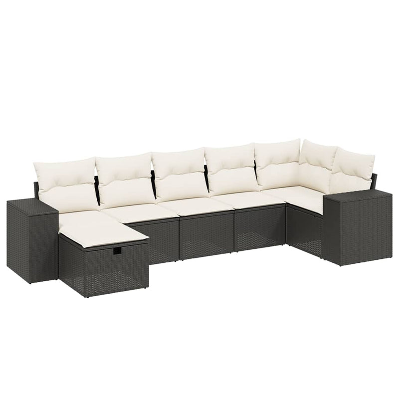 7 Piece Garden Sofa Set with Cushions Black Poly Rattan Payday Deals