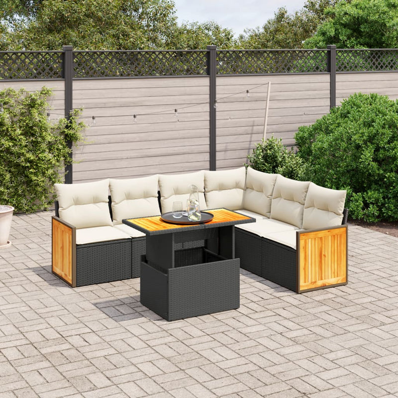 7 Piece Garden Sofa Set with Cushions Black Poly Rattan Payday Deals