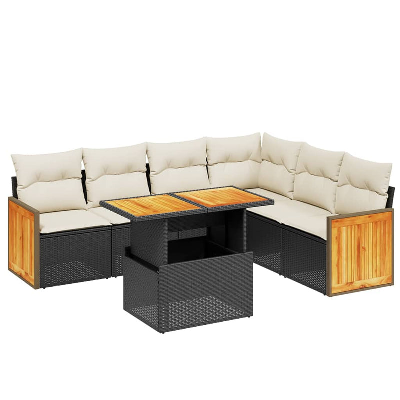 7 Piece Garden Sofa Set with Cushions Black Poly Rattan Payday Deals