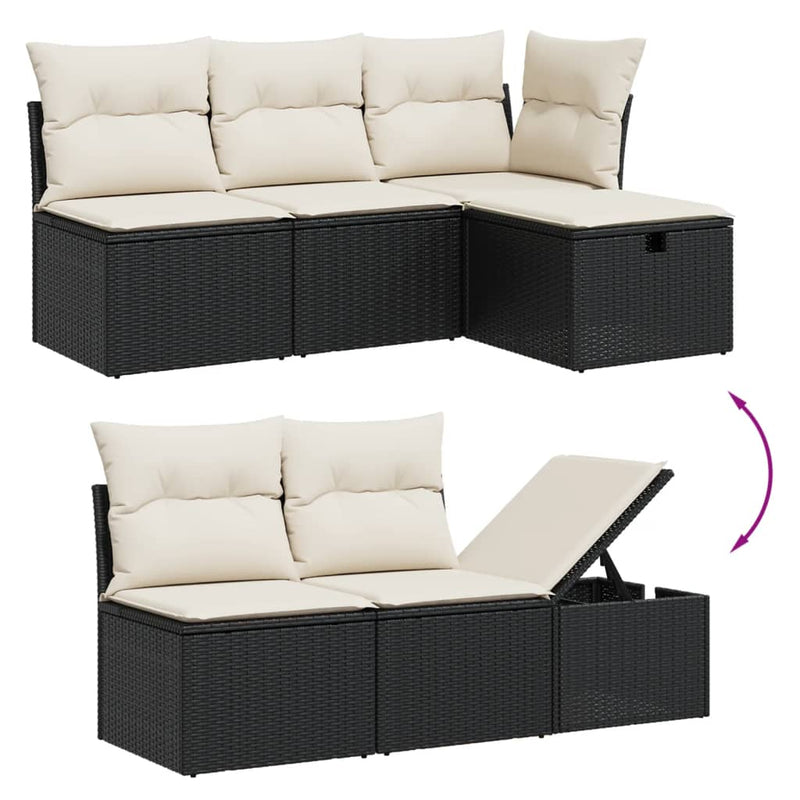 7 Piece Garden Sofa Set with Cushions Black Poly Rattan Payday Deals