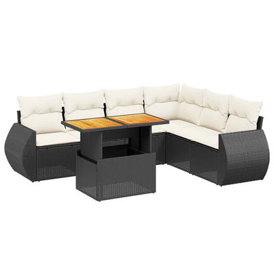 7 Piece Garden Sofa Set with Cushions Black Poly Rattan Payday Deals