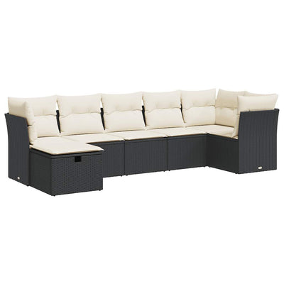 7 Piece Garden Sofa Set with Cushions Black Poly Rattan Payday Deals