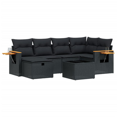 7 Piece Garden Sofa Set with Cushions Black Poly Rattan Payday Deals