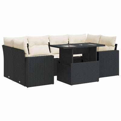 7 Piece Garden Sofa Set with Cushions Black Poly Rattan Payday Deals