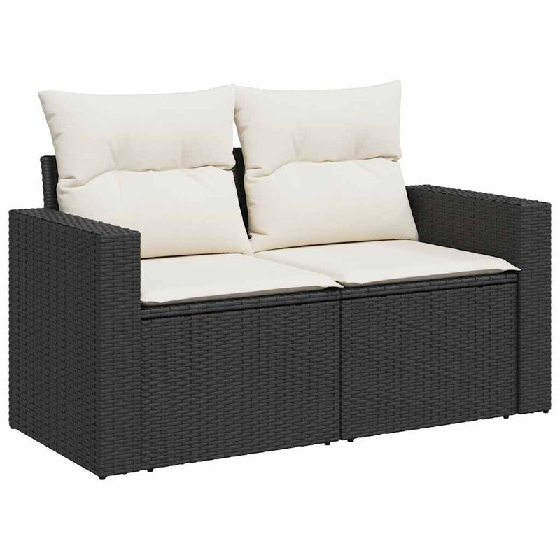 7 Piece Garden Sofa Set with Cushions Black Poly Rattan Payday Deals