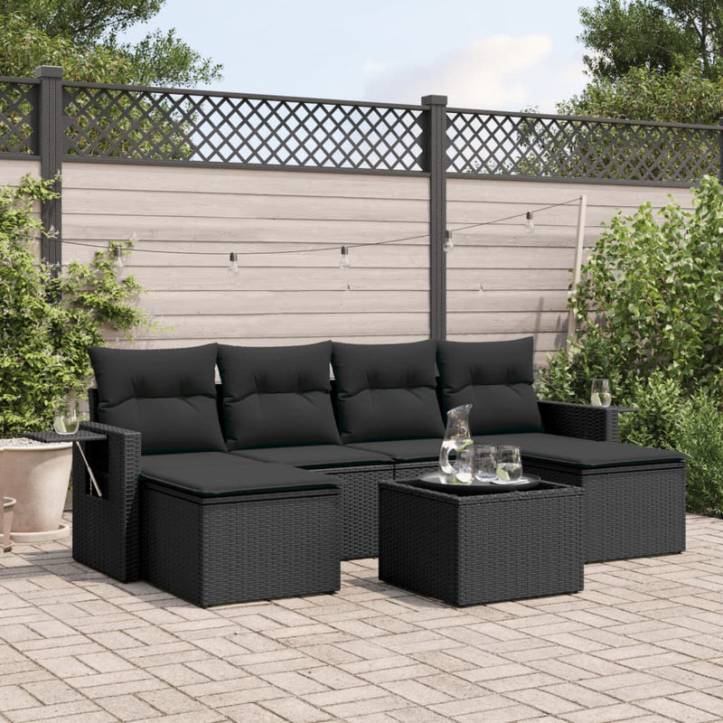 7 Piece Garden Sofa Set with Cushions Black Poly Rattan Payday Deals