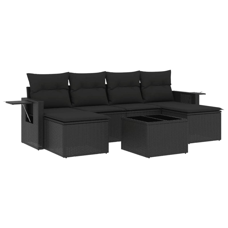 7 Piece Garden Sofa Set with Cushions Black Poly Rattan Payday Deals