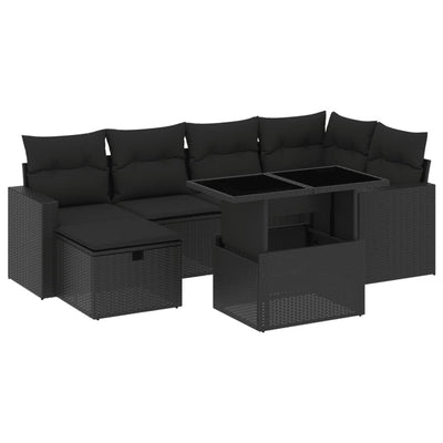 7 Piece Garden Sofa Set with Cushions Black Poly Rattan Payday Deals