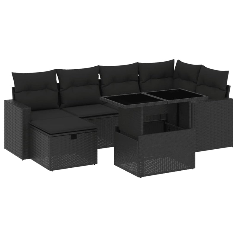 7 Piece Garden Sofa Set with Cushions Black Poly Rattan Payday Deals