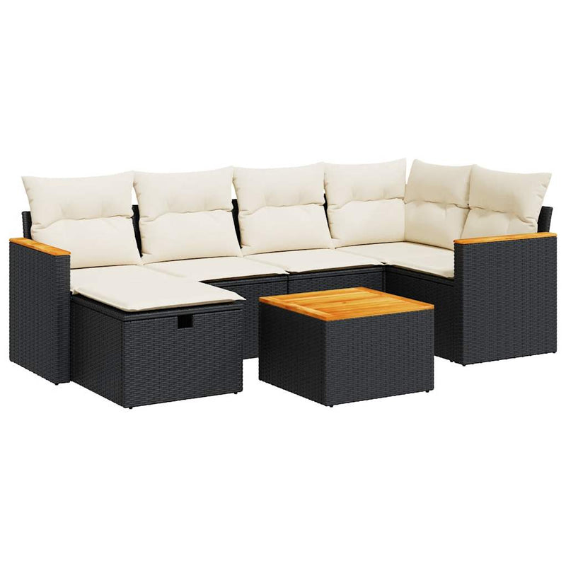 7 Piece Garden Sofa Set with Cushions Black Poly Rattan Payday Deals