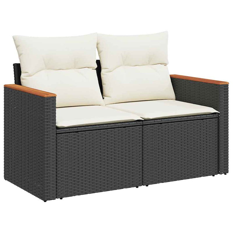 7 Piece Garden Sofa Set with Cushions Black Poly Rattan Payday Deals