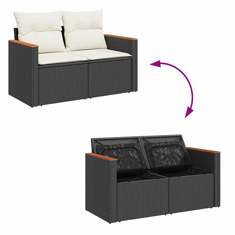7 Piece Garden Sofa Set with Cushions Black Poly Rattan Payday Deals