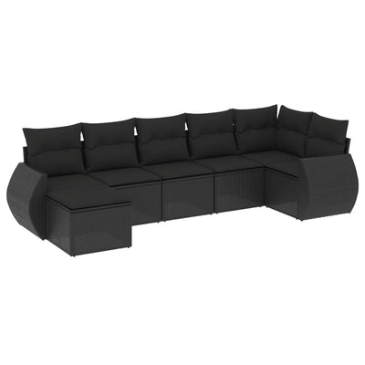 7 Piece Garden Sofa Set with Cushions Black Poly Rattan Payday Deals