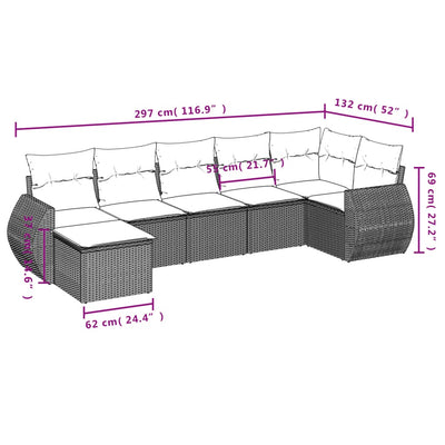 7 Piece Garden Sofa Set with Cushions Black Poly Rattan Payday Deals