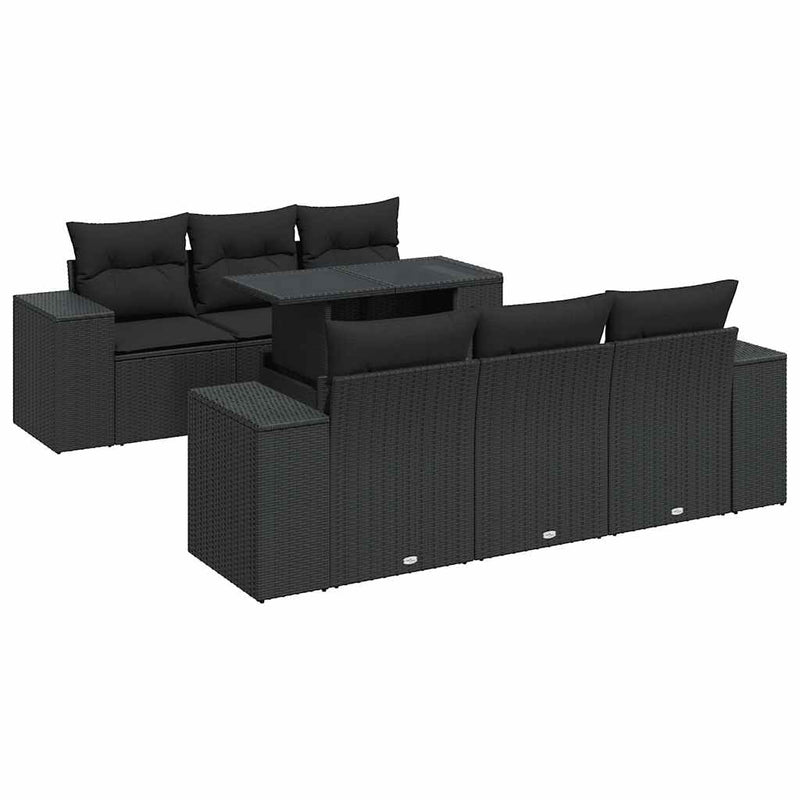 7 Piece Garden Sofa Set with Cushions Black Poly Rattan Payday Deals