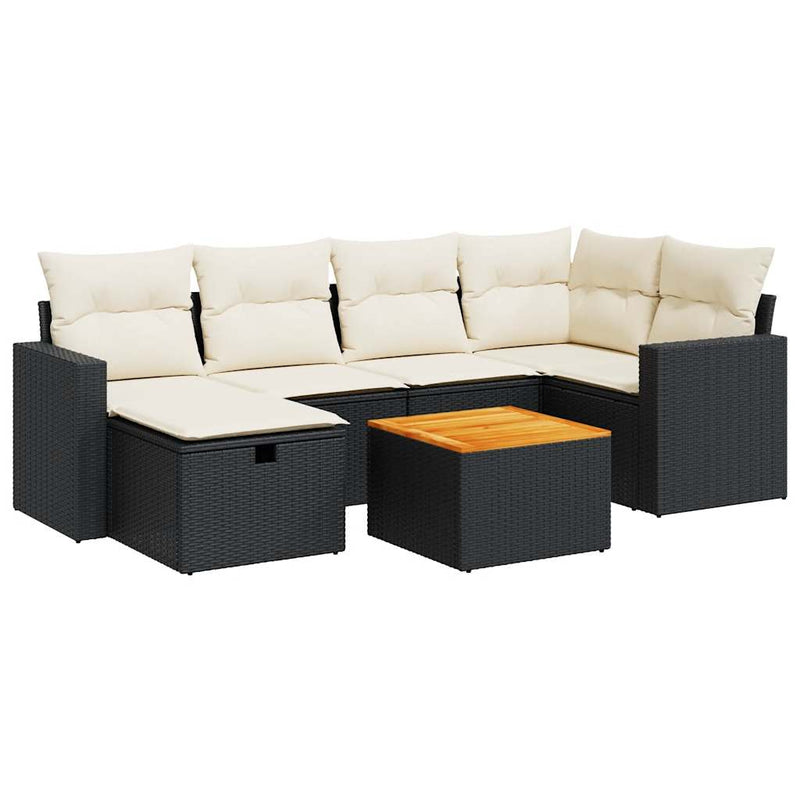 7 Piece Garden Sofa Set with Cushions Black Poly Rattan Payday Deals