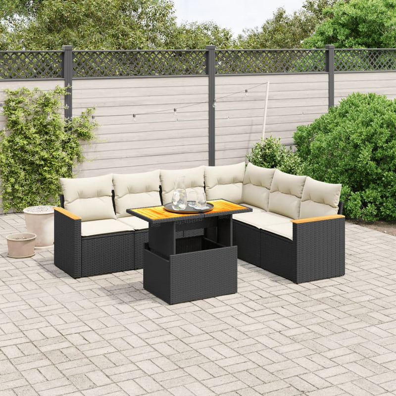 7 Piece Garden Sofa Set with Cushions Black Poly Rattan Payday Deals