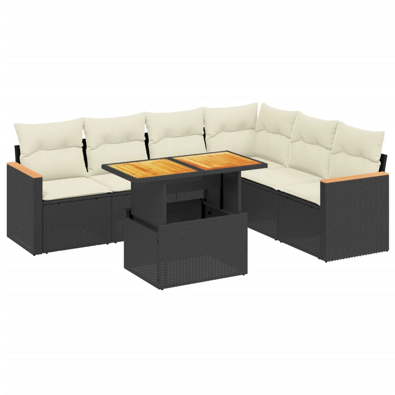 7 Piece Garden Sofa Set with Cushions Black Poly Rattan Payday Deals