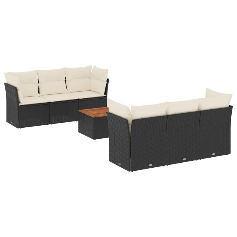 7 Piece Garden Sofa Set with Cushions Black Poly Rattan Payday Deals