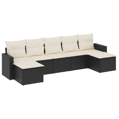 7 Piece Garden Sofa Set with Cushions Black Poly Rattan Payday Deals
