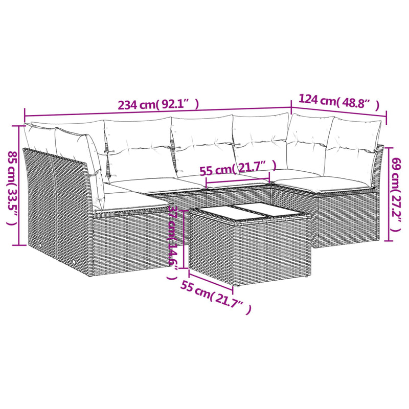 7 Piece Garden Sofa Set with Cushions Black Poly Rattan Payday Deals