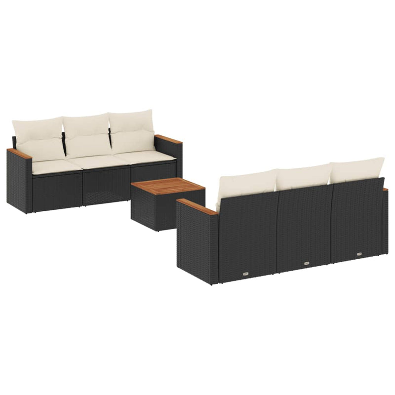 7 Piece Garden Sofa Set with Cushions Black Poly Rattan Payday Deals