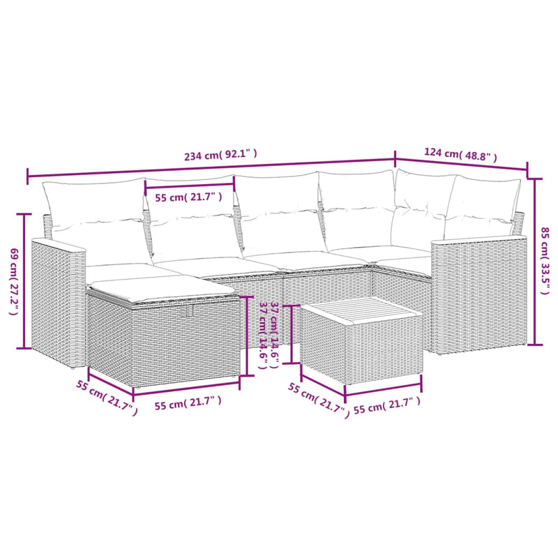 7 Piece Garden Sofa Set with Cushions Black Poly Rattan Payday Deals