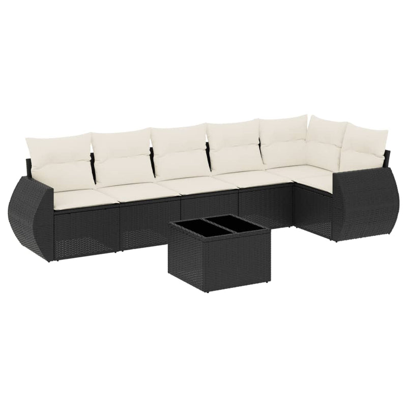 7 Piece Garden Sofa Set with Cushions Black Poly Rattan Payday Deals