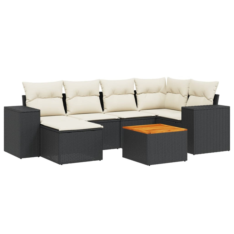 7 Piece Garden Sofa Set with Cushions Black Poly Rattan Payday Deals