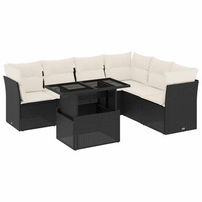 7 Piece Garden Sofa Set with Cushions Black Poly Rattan Payday Deals