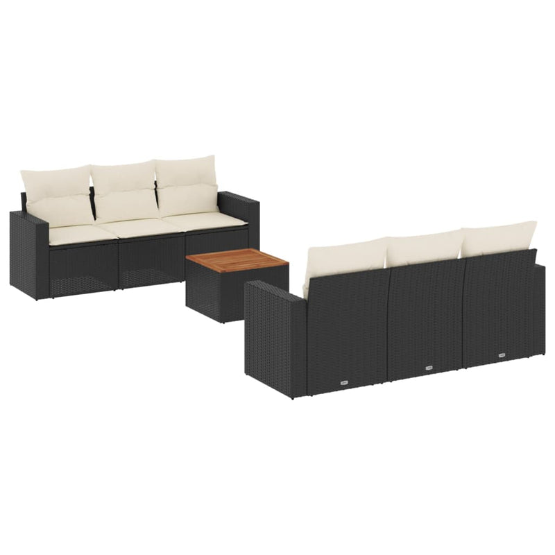 7 Piece Garden Sofa Set with Cushions Black Poly Rattan Payday Deals