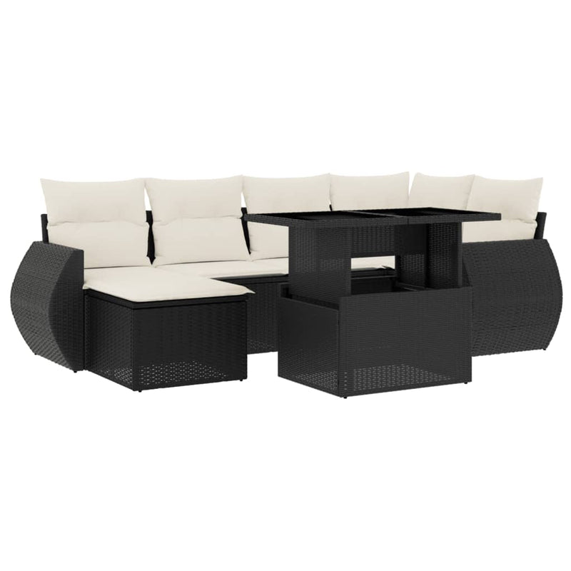7 Piece Garden Sofa Set with Cushions Black Poly Rattan Payday Deals