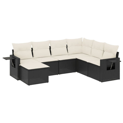 7 Piece Garden Sofa Set with Cushions Black Poly Rattan Payday Deals
