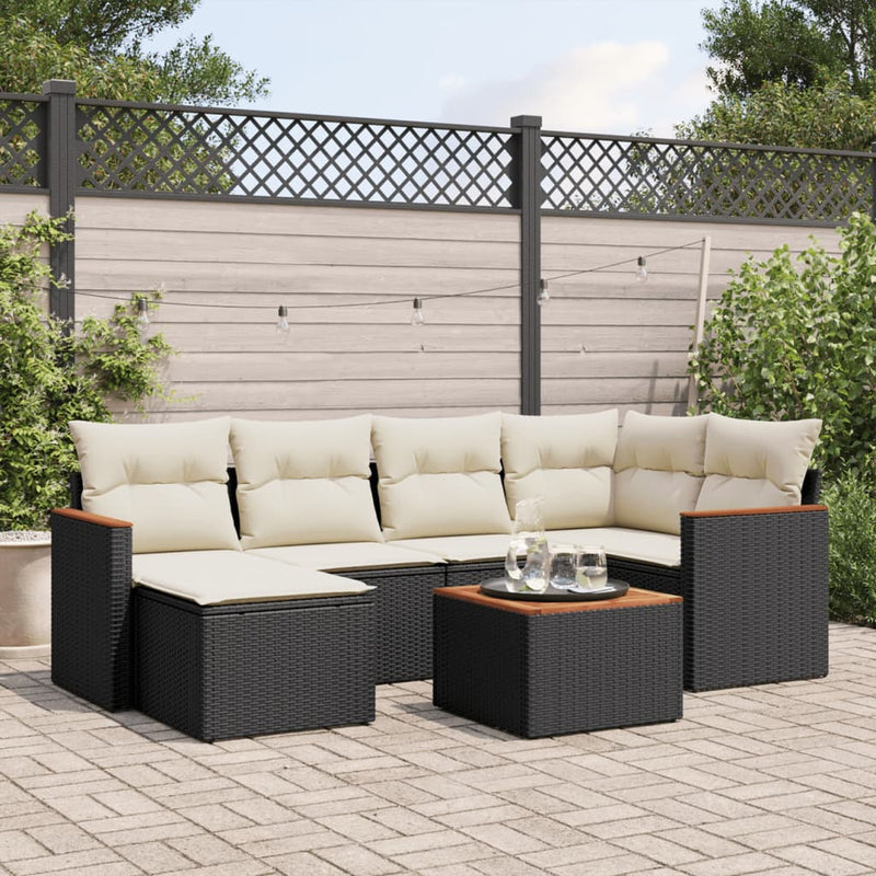 7 Piece Garden Sofa Set with Cushions Black Poly Rattan Payday Deals