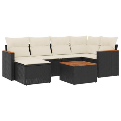 7 Piece Garden Sofa Set with Cushions Black Poly Rattan Payday Deals
