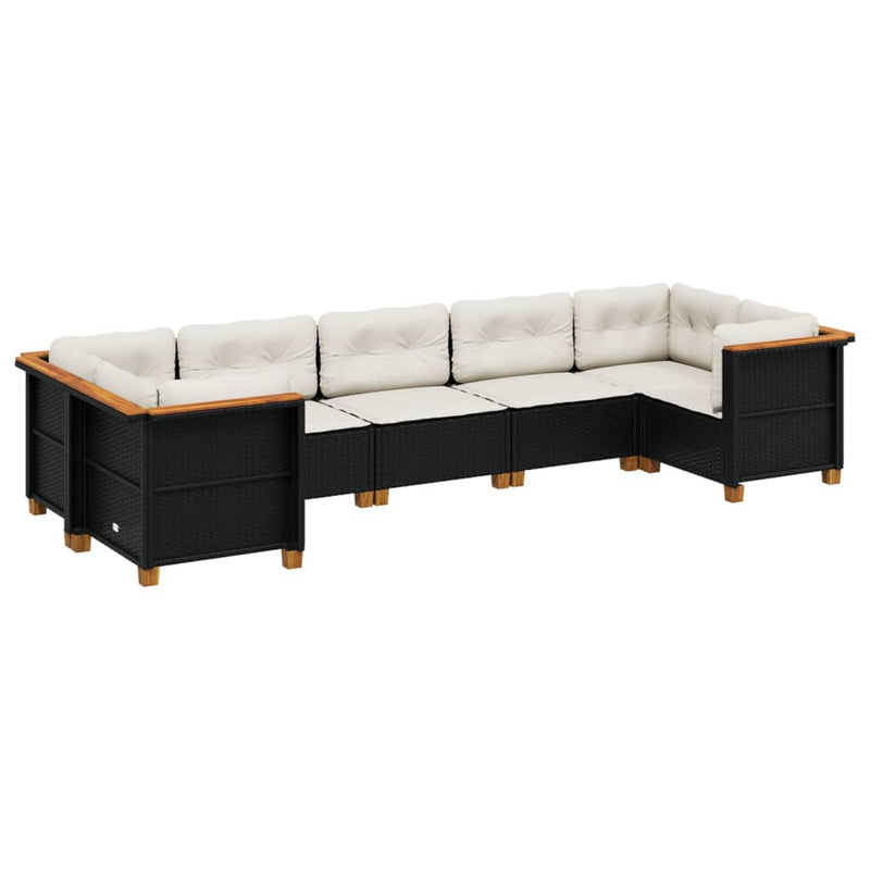 7 Piece Garden Sofa Set with Cushions Black Poly Rattan Payday Deals