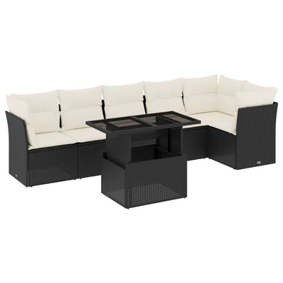 7 Piece Garden Sofa Set with Cushions Black Poly Rattan Payday Deals