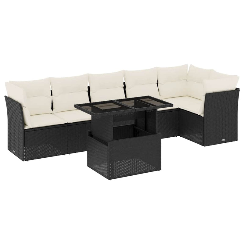 7 Piece Garden Sofa Set with Cushions Black Poly Rattan Payday Deals