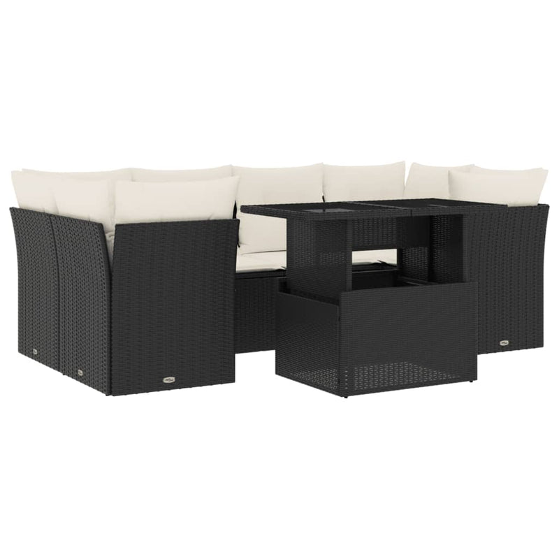 7 Piece Garden Sofa Set with Cushions Black Poly Rattan Payday Deals